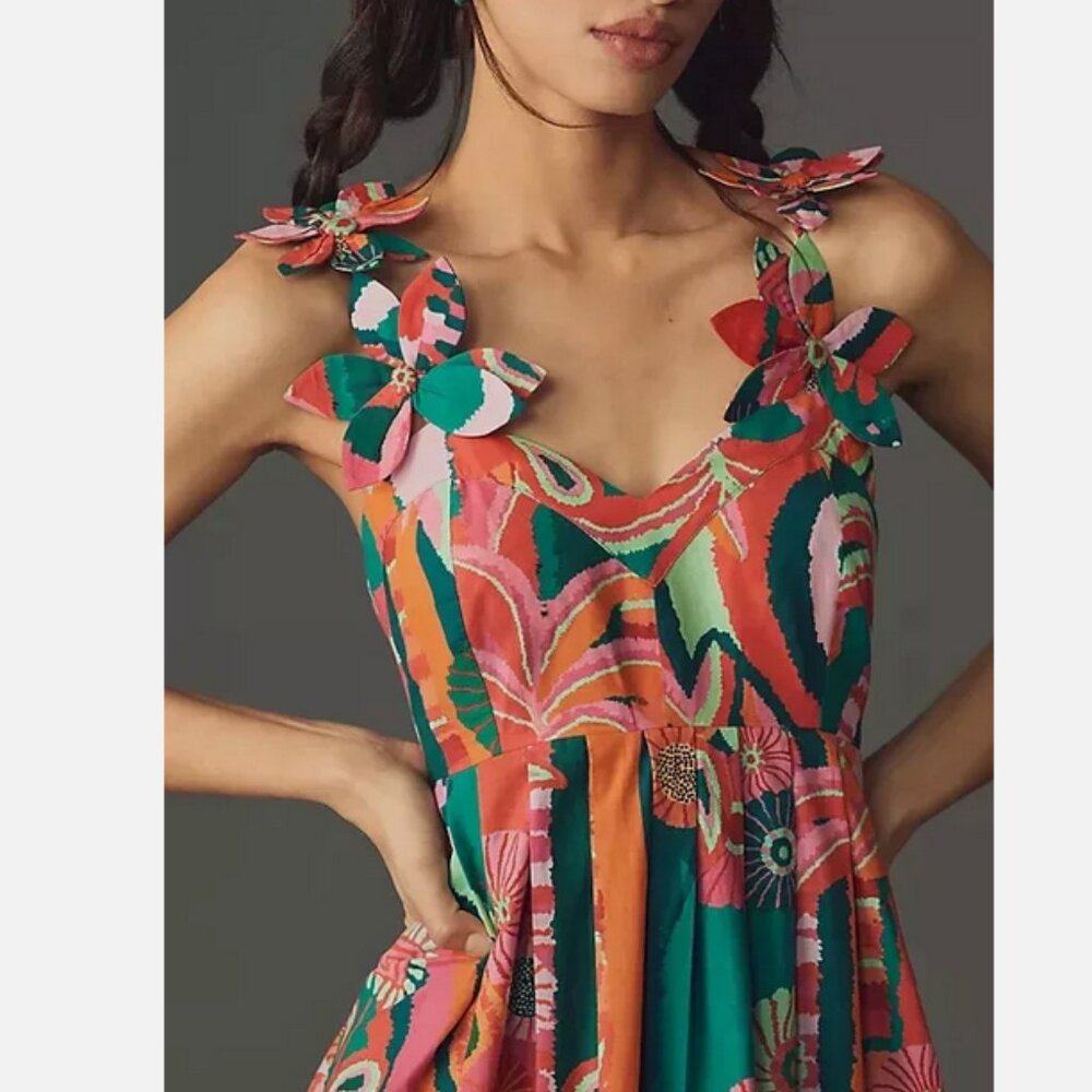Farm Rio Anthropologie Pleated Palm Midi Dress Size XSP XS Petite NWT - Picture 4 of 6